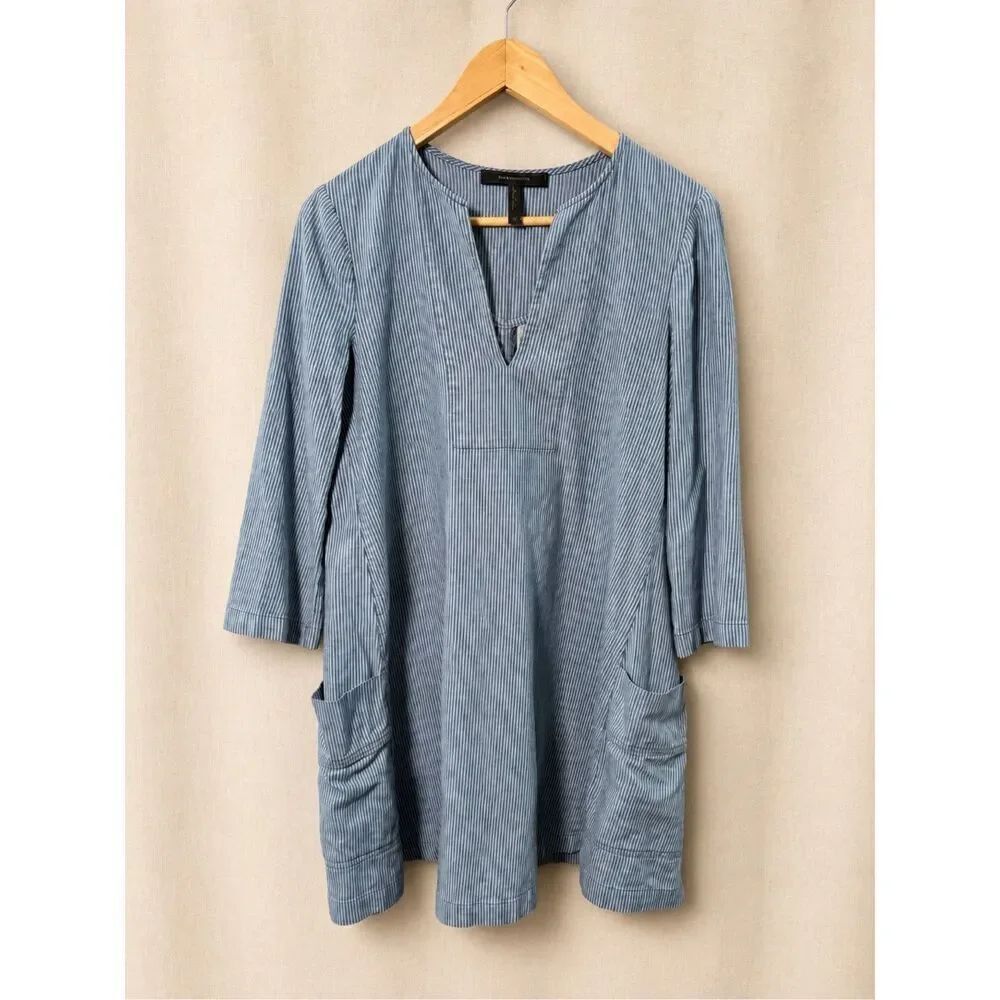 BCBGMAXAZRIA Trysta Chambray Stripe Dress XS Blue Cotton Tunic Shift Dress